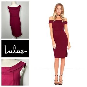 Lulus Foxy Lady Burgundy Off-the-Shoulder Bodycon‎ Dress M